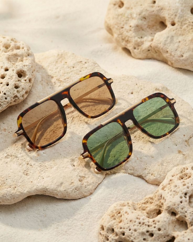Luxe Tortoiseshell Square Sunglasses - Model wearing sunglasses front view