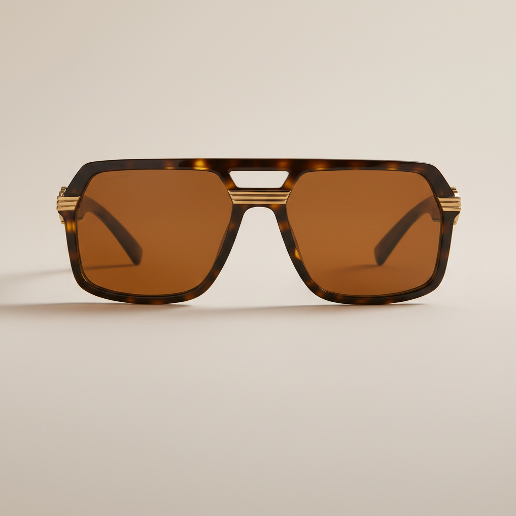 Versace-Inspired Medusa Tortoise Sunglasses - Multi-angle view with case