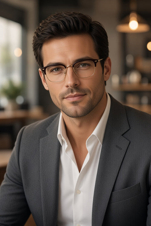 Gatsby Series — Burgundy & Gold Clubmaster Frames